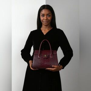 Elegant Burgundy Crocodile-Embossed Handbag
